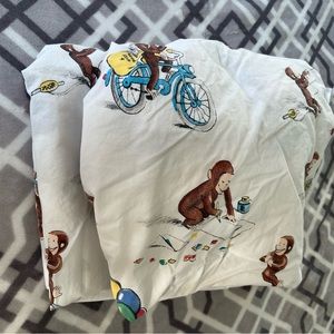 Pottery Barn Kids TWIN fitted & flat sheet PBK Curious George Monkey White Kite
